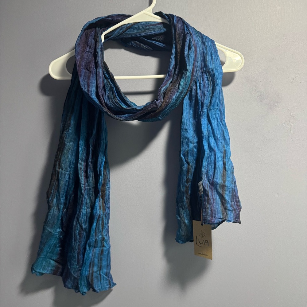 NWT LUA 100% Silk watercolor Royal Blue scarf hand dyeing